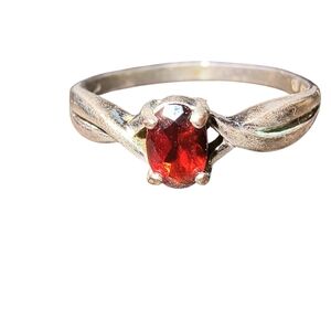 Garnet and Sterling Silver Slender Solitaire Stackable  Ring